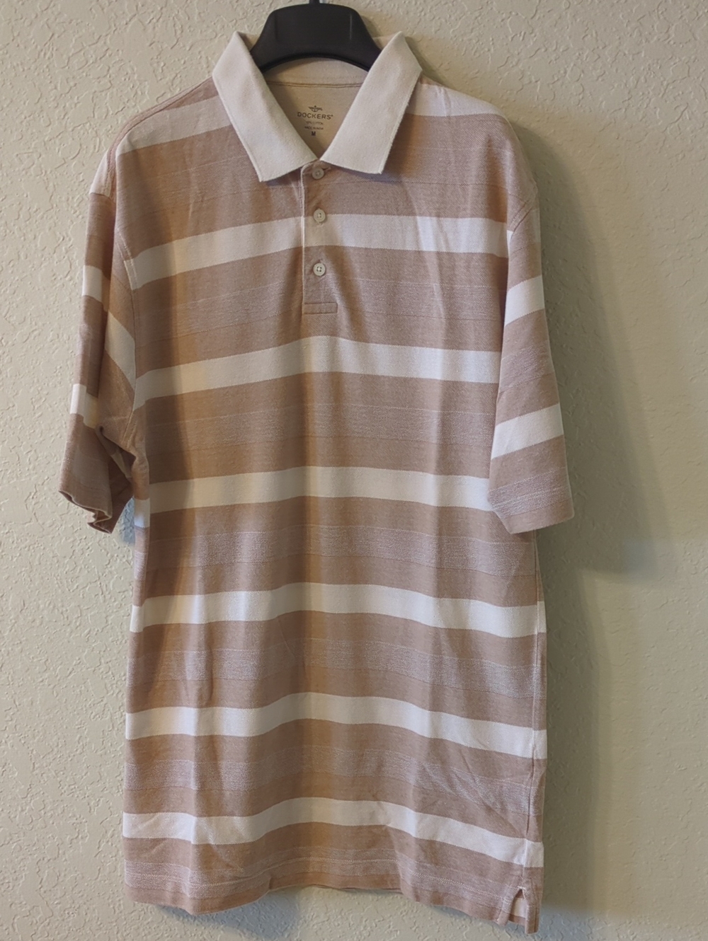 Dockers Beige and White Striped Polo Shirt